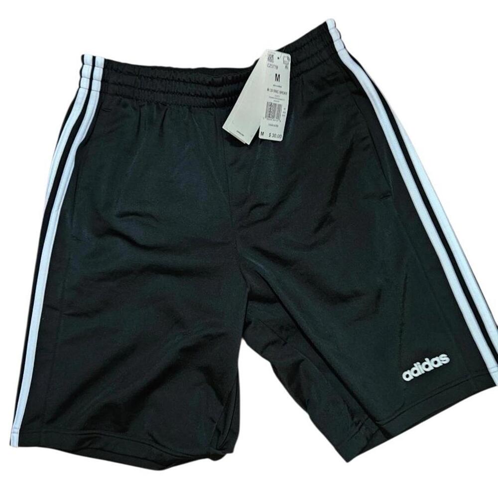 ADIDAS Men M 3-Stripe Mesh Athletic Basketball Shorts Black White NWT